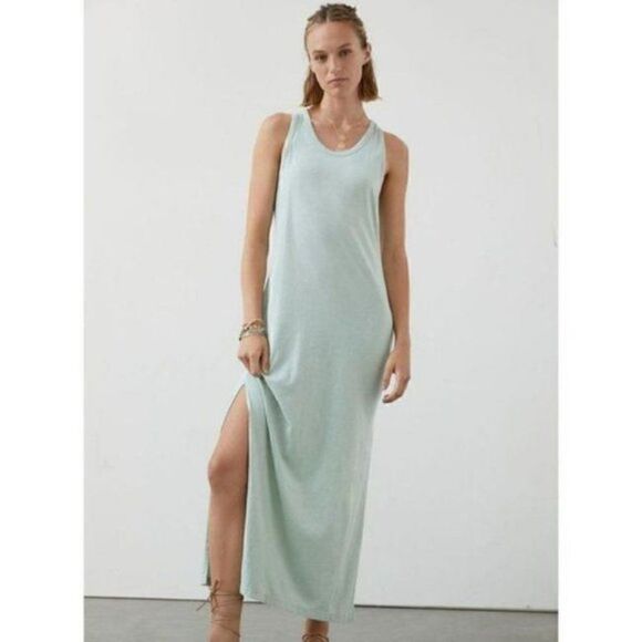 NEW Anthropologie Sundry Sage Green Racerback Cotton Lounge Maxi Dress Medium - Picture 1 of 2